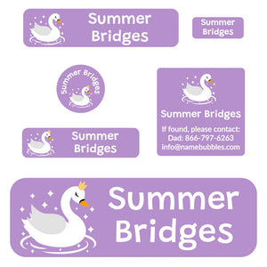 school labels pack swan lavender