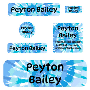 school labels pack tie-dye art blue