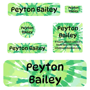 school labels pack tie-dye art green