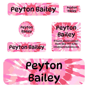 school labels pack tie-dye art pink