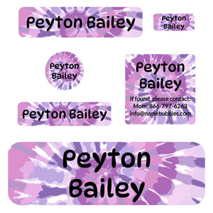 school labels pack tie-dye art purple