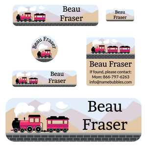 school labels pack train pink