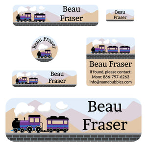 school labels pack train purple