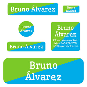 two-tone lime green bright blue school labels pack