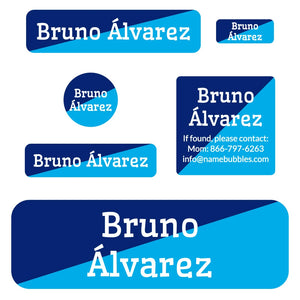 two-tone navy blue bright blue school labels pack