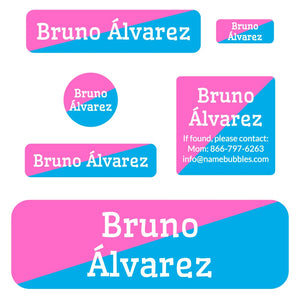 two-tone pink bright blue school labels pack