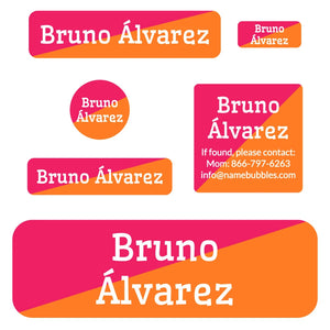 two-tone raspberry pink orange school labels pack