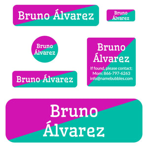 two-tone red violet turquoise school labels pack