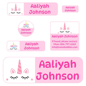 school supply name labels for kids unicorn light pink