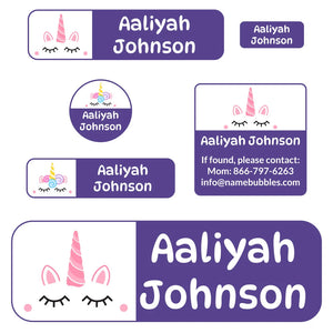 school supply name labels for kids unicorn purple
