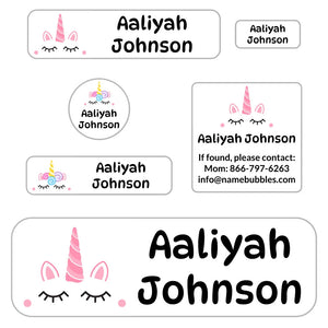 school supply name labels for kids unicorn white