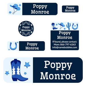 school labels pack western blue
