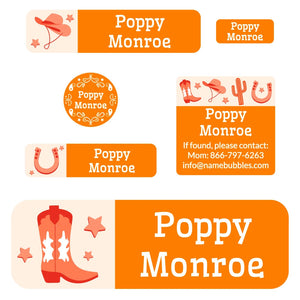 school labels pack western orange