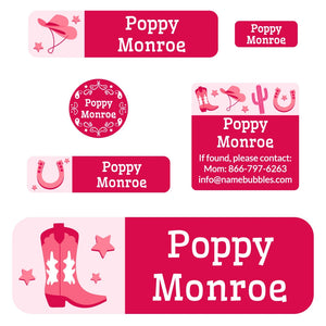 school labels pack western pink