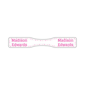 wrap around pacifier name labels in dots powderpuff pink