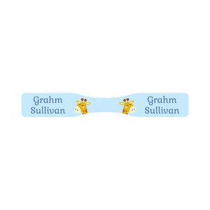 wrap around pacifier name labels in giraffe blue