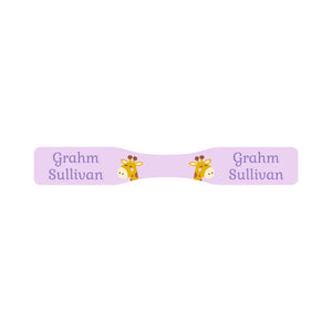 wrap around pacifier name labels in giraffe purple