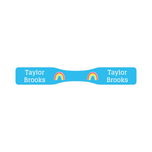 wrap around pacifier name labels in rainbows sky blue