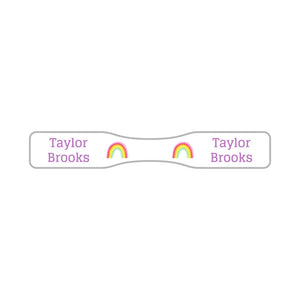 wrap around pacifier name labels in rainbows white lavender