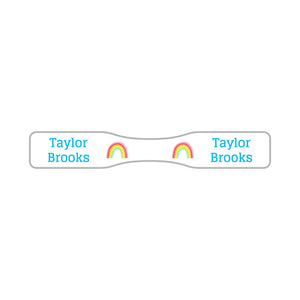 wrap around pacifier name labels in rainbows white sky blue