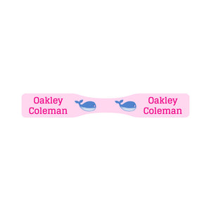 wrap around pacifier name labels in whale pink