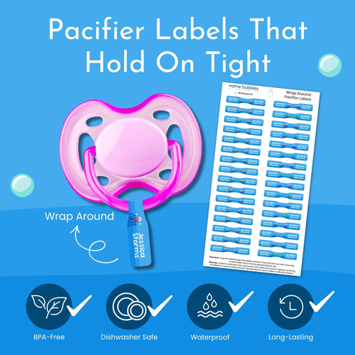 Custom Wrap Around Pacifier Labels | Name Bubbles