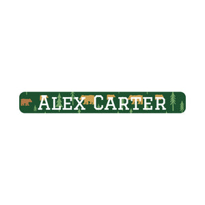 pencil name labels for kids - bear forest green