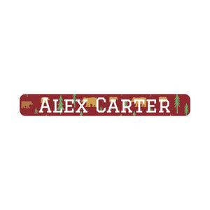 pencil name labels for kids - bear maroon