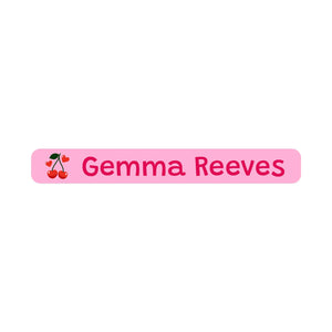 mini pencil name labels for kids in cherries solid pink