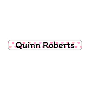 pencil name labels for kids in hearts pink