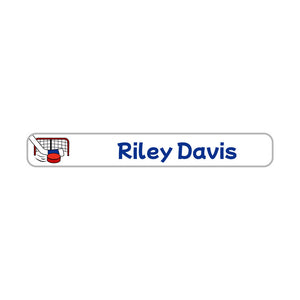 mini pencil labels hockey red blue