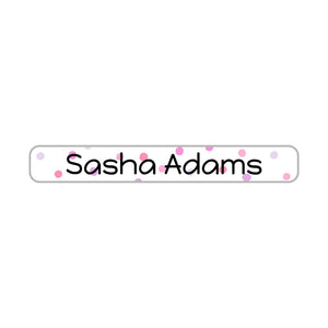 kids' pencil name labels in pom pom pink