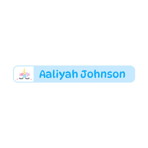 pencil name labels for kids unicorn light blue