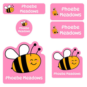 preschool labels pack bee pink