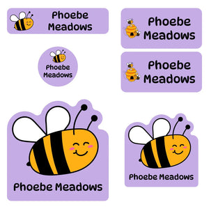preschool labels pack bee purple