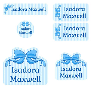 preschool labels pack bow blue