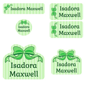 preschool labels pack bow green