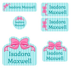 preschool labels pack bow pink blue