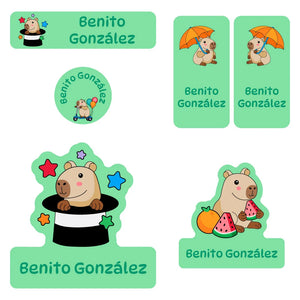 preschool labels pack capybara green