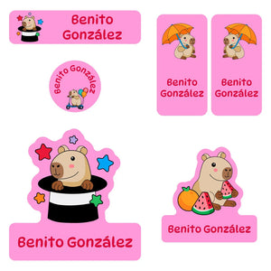 preschool labels pack capybara pink