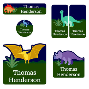 preschool labels pack dinosaurs dark green