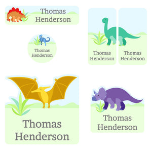 preschool labels pack dinosaurs green