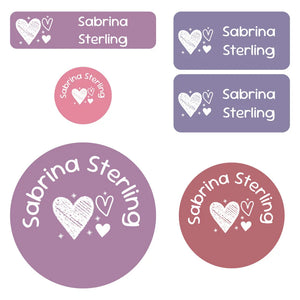 preschool labels pack doodle hearts berry bash
