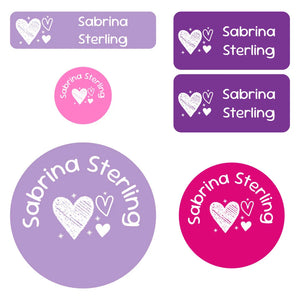 preschool labels pack doodle hearts fairy princess