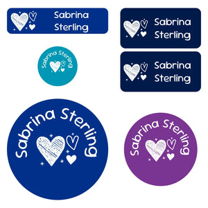 preschool labels pack doodle hearts night sky