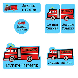 preschool name labels for kids in fire truck blue