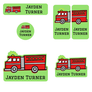 preschool name labels for kids in fire truck green