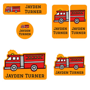 preschool name labels for kids in fire truck orange
