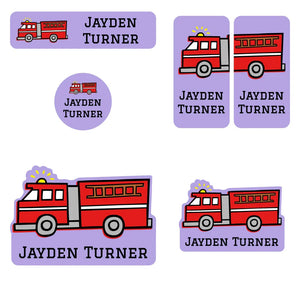 preschool name labels for kids in fire truck purple