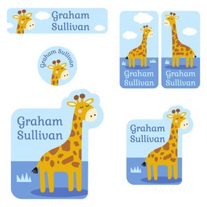 preschool labels pack giraffe blue